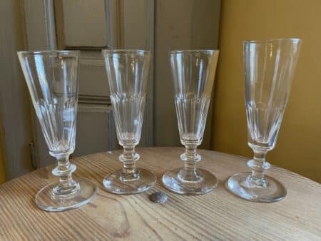 4 x19e eeuwse Flûtes Champagne Glazen Kristal