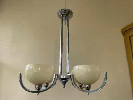 Plafondlamp Verchroomd 4 arms met gele schalen Art Deco jaren 30 - Afbeelding 12