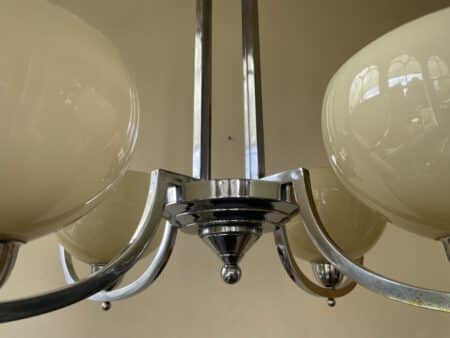 Plafondlamp Verchroomd 4 arms met gele schalen Art Deco jaren 30 - Afbeelding 5