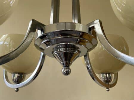 Plafondlamp Verchroomd 4 arms met gele schalen Art Deco jaren 30 - Afbeelding 6