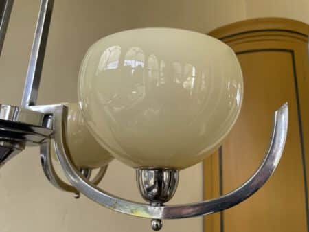 Plafondlamp Verchroomd 4 arms met gele schalen Art Deco jaren 30 - Afbeelding 8