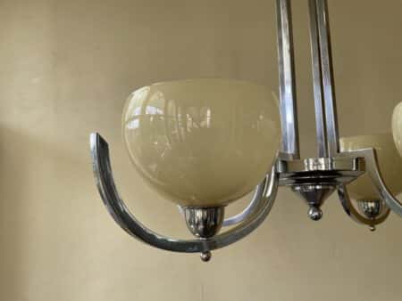 Plafondlamp Verchroomd 4 arms met gele schalen Art Deco jaren 30 - Afbeelding 9