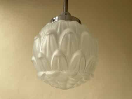 Lamp Matglazen Bol Art Verchroomde Pendel Deco jaren 30 - Afbeelding 2