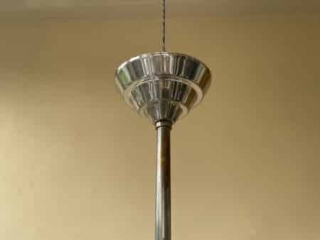 Lamp Matglazen Bol Art Verchroomde Pendel Deco jaren 30 - Afbeelding 3