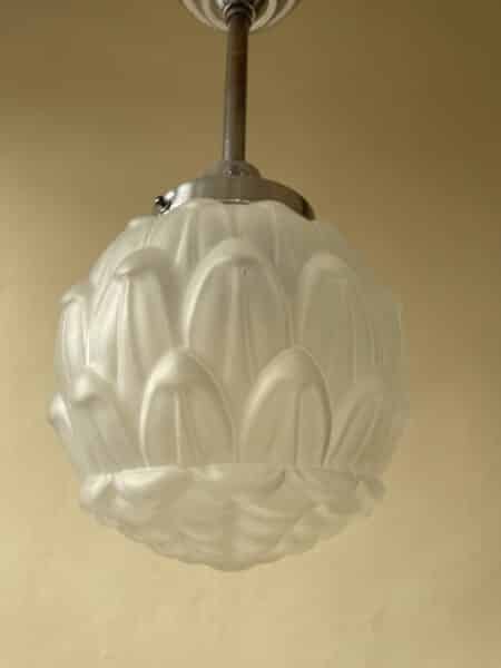 Lamp Matglazen Bol Art Verchroomde Pendel Deco jaren 30 - Afbeelding 7