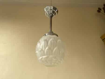 Lamp Matglazen Bol Art Verchroomde Pendel Deco jaren 30